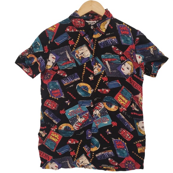 Chico's Design Tops - Chicos Design Button Down Shirt Vintage 90s Novelty Travel Electric Artsy Casual